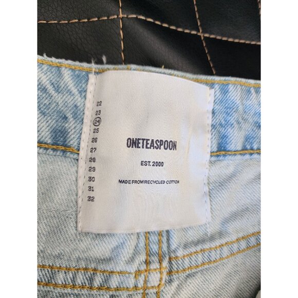 One Teaspoon The One high waist cheeky best blue denim shorts 24 - Picture 3 of 6